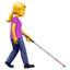 mulher com bengala para cego de frente para a direita Emoji (Apple)