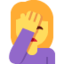 vrouw die het gezicht met de hand bedekt Emoji (Twitter, TweetDeck)